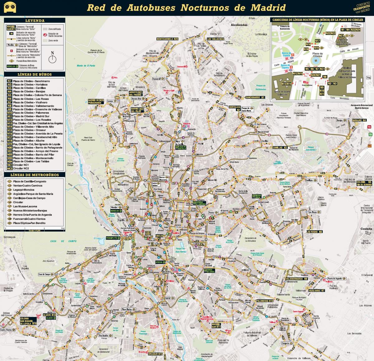 harta Madrid autobuz de noapte 