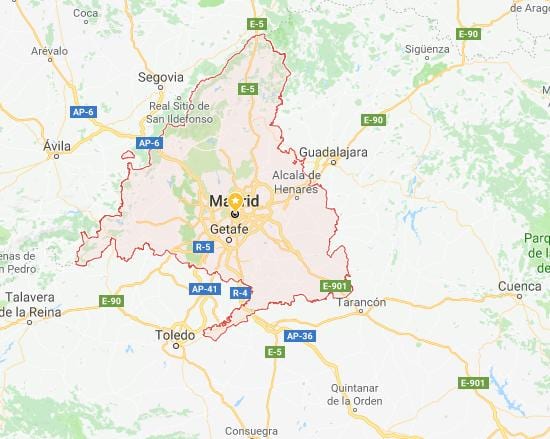 harta de la Madrid și orașele din jur
