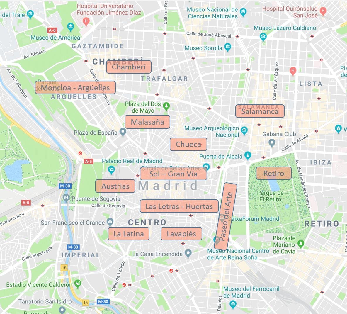 harta Madrid Spania cartiere