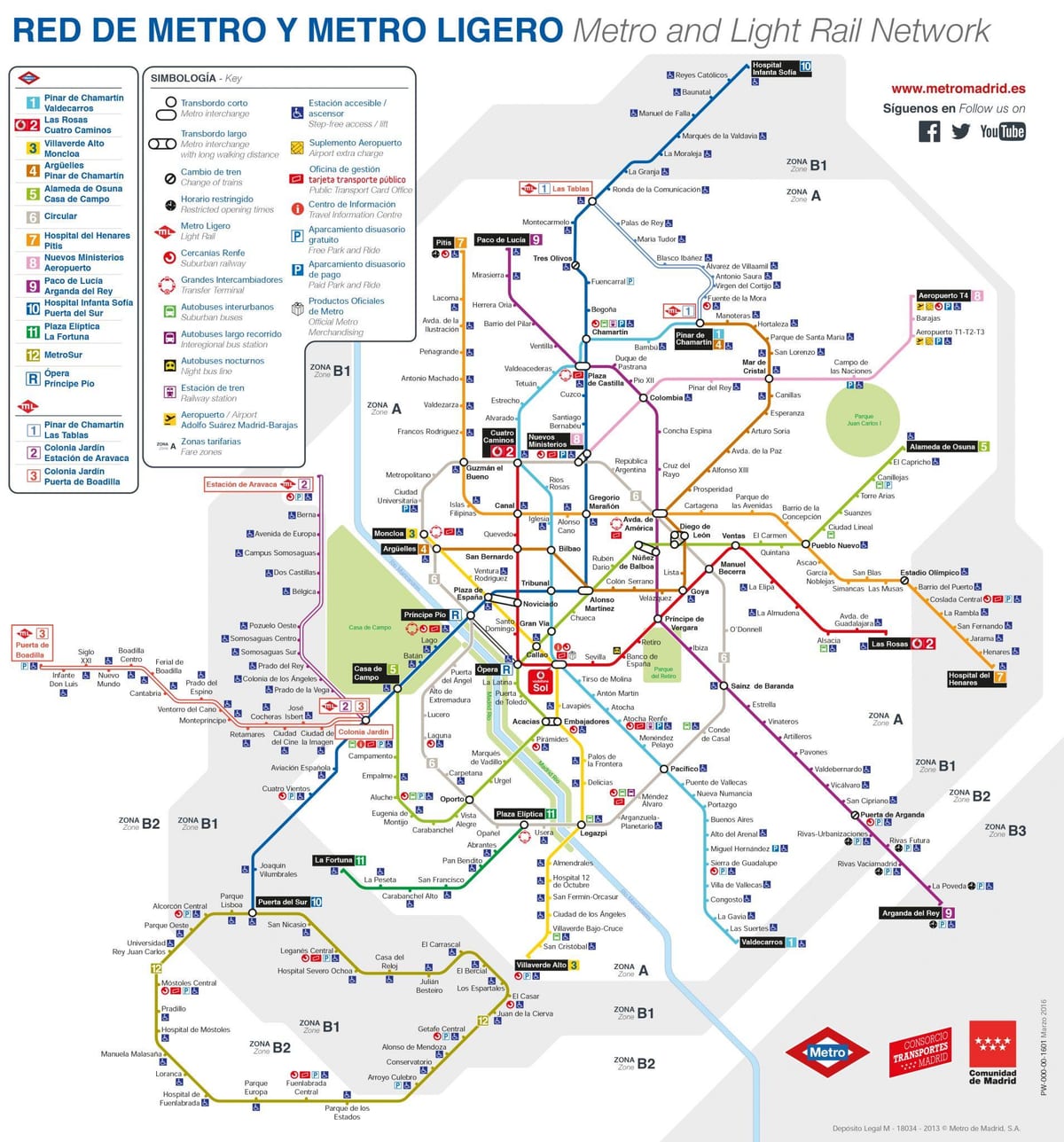 harta de la Madrid de transport public