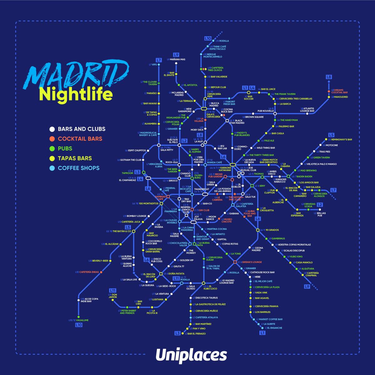 harta viața de noapte din Madrid